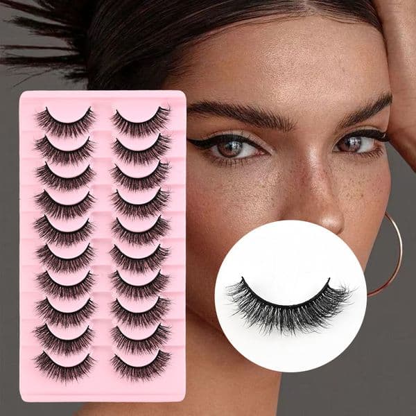 10 Pairs 3D Faux Mink Lashes Strip - Thick Fluffy False Eyelashes Natural Look Soft Lightweight, Reusable Volume Eyelash Extensions Accessory for Women Beauty