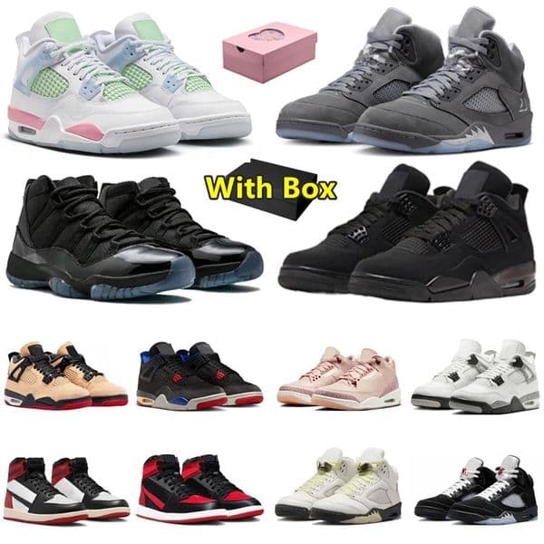 with box 2026 1s 3s 4s 5s 11s 12s Mens basketball shoes Valentines Day Bred Patent Black cat Comic Wolf Grey Pizza Bred Gamma Blue Taxi Men Women Sports Sneakers