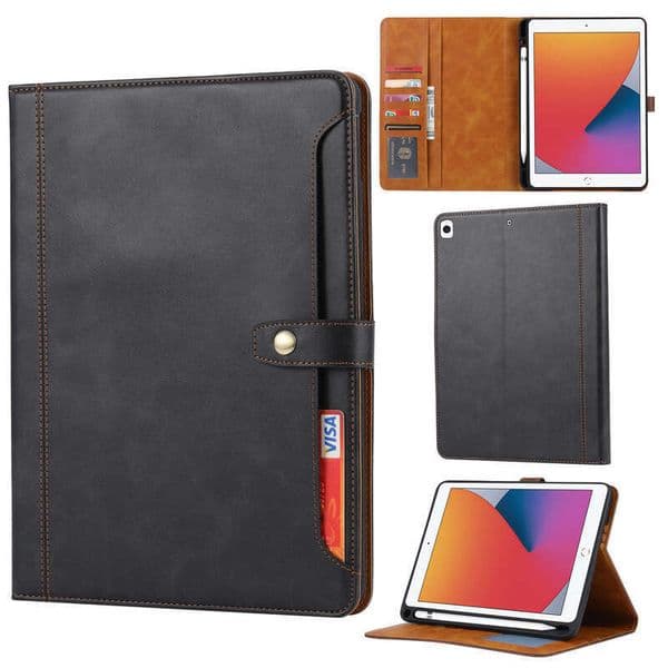 Suitable for 8, cowhide texture with pen magnetic clasp, external card slot, flip cover tablet leather case, iPad 10.2 protective case