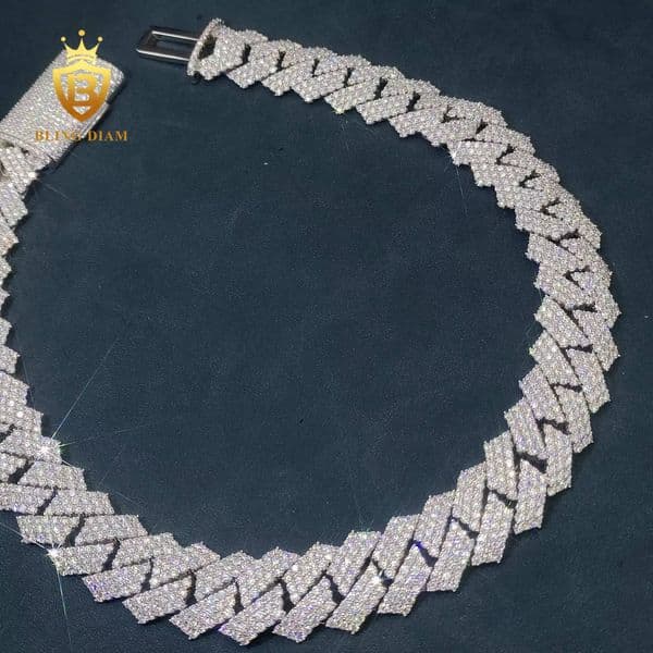 New Design Custom Made 22mm 3Row VVS Moissanite Cuban Link Chain 925 Silver Hip Hop Men Necklace Pass Diamond Tester