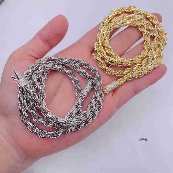 Ready to Ship Chain 6mm Width 925 Sterling Rope Necklace Moissanite Diamond Rope Chain Necklace