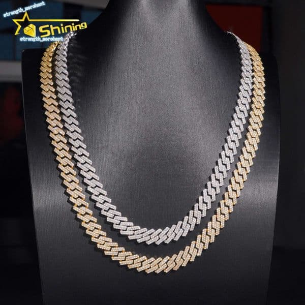 Hot Sale Brass Moissanite10mm Cuban Chain Necklace Iced Out Hip Hop Jewelry Gold Plated Pass Diamond Test Moissanite Cuban Chain