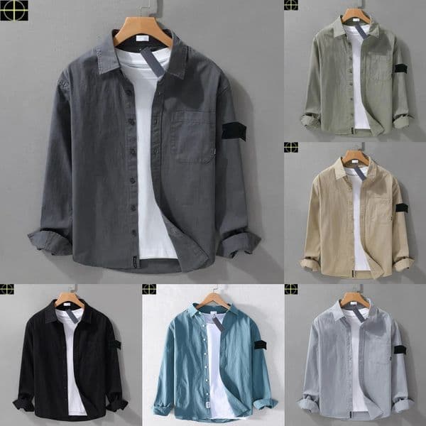 Islands Men Dress Summer Mens Jacket Stones Fashion Shirt Top Button Shirts Coat Long Sleeve Overshirt Designer Clothing