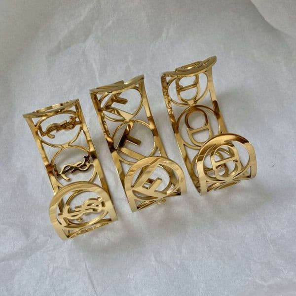 Designer jewelry bracelet Stainless Steel Wide Hollow 18K Gold Open Letter for Women Waterproof Non-Fading Bracelet vintage jewelry