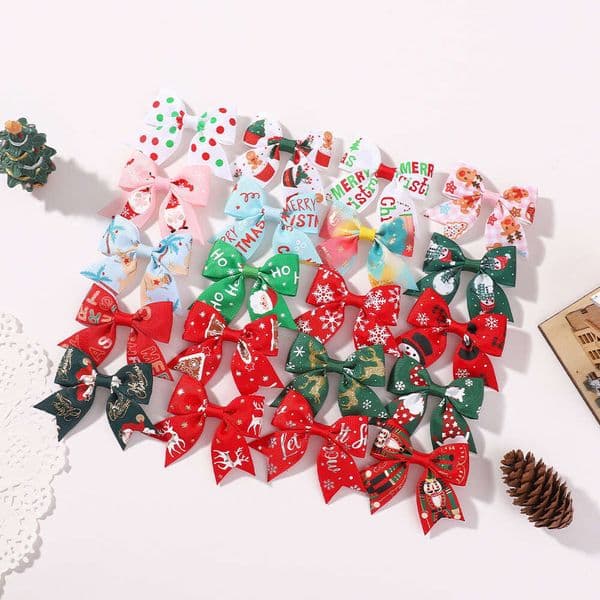 Christmas holiday girl accessories, handmade printed reindeer and snowflake princess party hair clips 4791