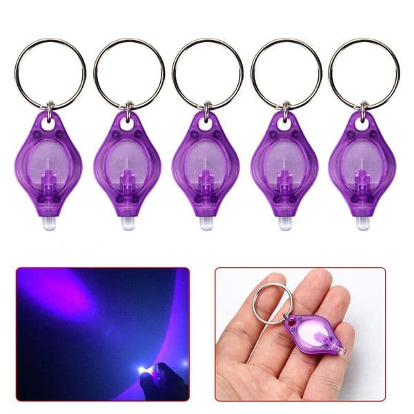 Mini UV Keychain Flashlight White Lights Portable Torch Finger Lamp Detector for Currency LED Keychain Light Battery Powered Fluorescent Torch for Pet Urine