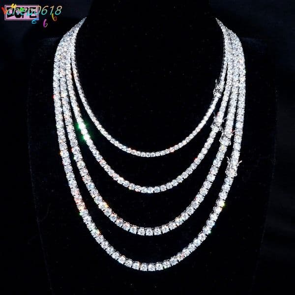 Width 3mm 4mm 5mm 6mm Size 16-24 Inch Diamond Jewelry Real VVS Grade Moissanite Diamond Necklace 925 Silver Tennis Chain