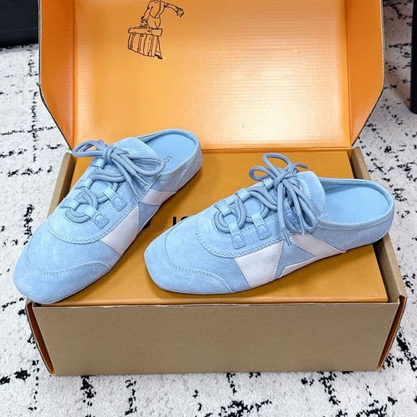 Sneakerina Open Back Designer Womens Suede Calf Leather Ballerina Sneaker 1AK5AF Fashion Elegant Lace Up Casual Shoes Injected TPU Outsole Size 35 42