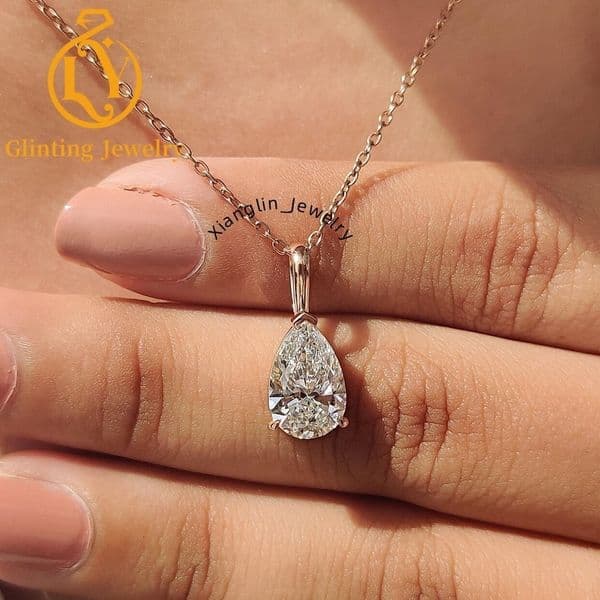 Custom 2CT Pear Cut Lab Grown Diamond Solitaire Pendant Necklace 14K Gold IGI Certified Color D Trendy Unisex Jewelry