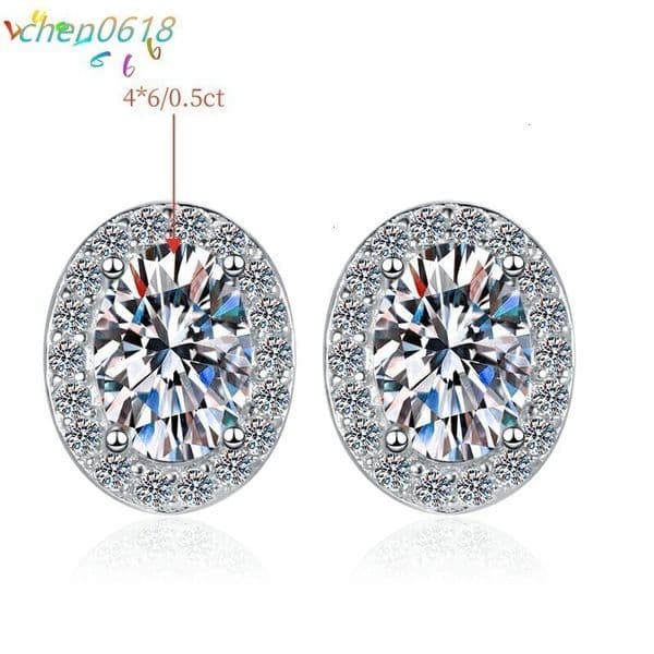 Fine Jewelry Luxury Shiny Oval Earrings Premium 05CT/1CT Oval Ful Diamond S925 Sterling Silver VVs1 Moissanite Stud Earrings