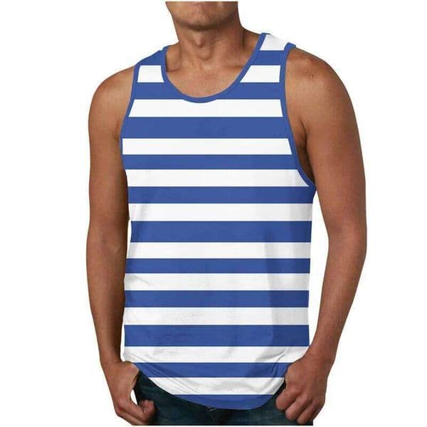 Men's Stripe Tops Summer 3d Printed Tank Top Workout Gym Athletic T-Shirts Loose Crewneck Beach Undershirts Sleeveless Tees