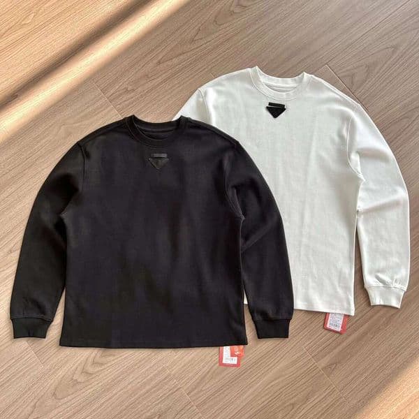 Fabric P-brand Inverted Triangle Logo 300g Constant Temperature Leather Designer Men's Short Sleeve Solid Color Base Shirt Long-sleeve T-shirt