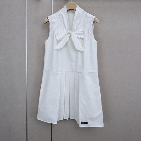 Luxury Bow Tie Shirt Dress Women Elegant White Sleeveless Dress Summer Trip Holidays Preppy Style Mini Dresses