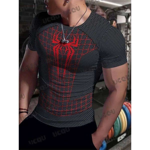 Men's short-sleeved T-shirt with 3D superhero print - summer adult quick-drying and breathable running sports shirt