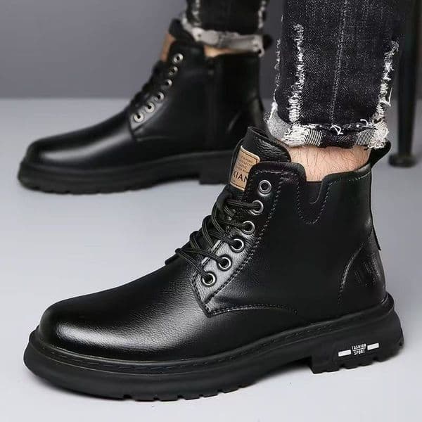 Ddmysports Men S Martin Spring High Top Breathable Casual Trendy Versatile Retro Leather Shoes British Style Work Short Boots Outdoor Shoes