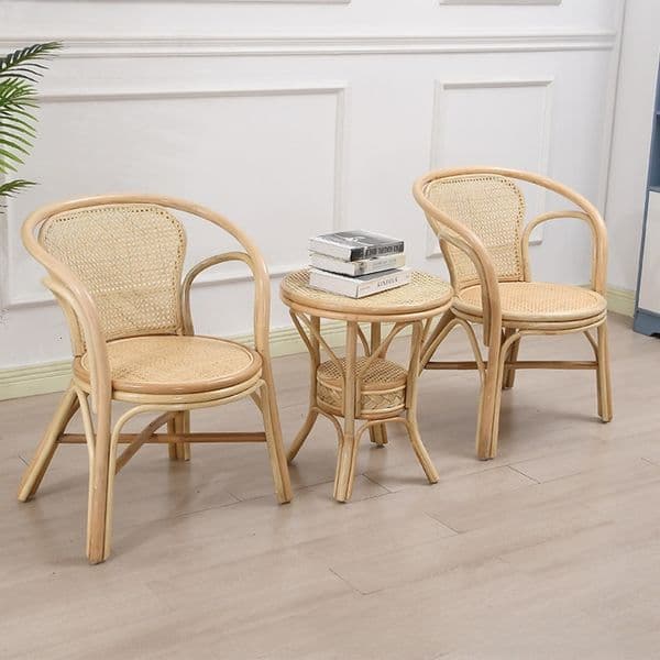Japanese-style chair set for hotels, B&Bs, inns, coffee tables, balcony small chairs, three-piece set, Indonesian real rattan furniture