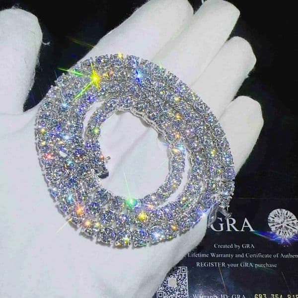 Passed the 100 diamond test3mm Diamons Moissanite Chains Gold Iced Out Tennis Chain for Men Women Fashion Jewelry Hip Hop Necklace