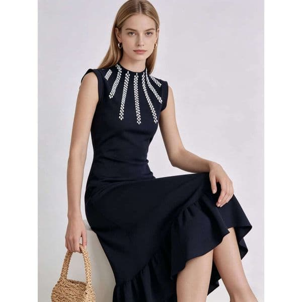 European and American style pleated knitted summer A3 slim fit dress, new tight and sexy sleeveless round neck elegant vest