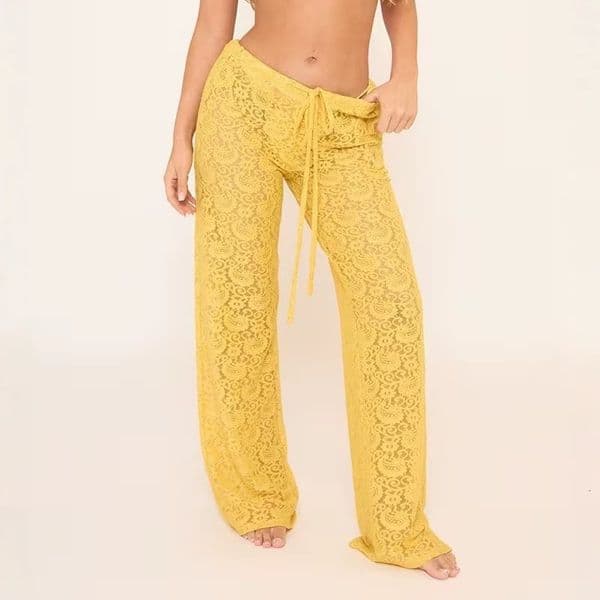 Designer 2026 Cross-border European And American Women's Clothing New Summer -style Sexy High-waisted Mesh Patchwork Flared Luxury Long Pants For Women Free Ship
