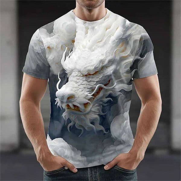 Fashion Dragon Head 3D Print short Sleeve Tees Men's T-shirt festival Crew Neck t shirt Tops polyester Men Clothing