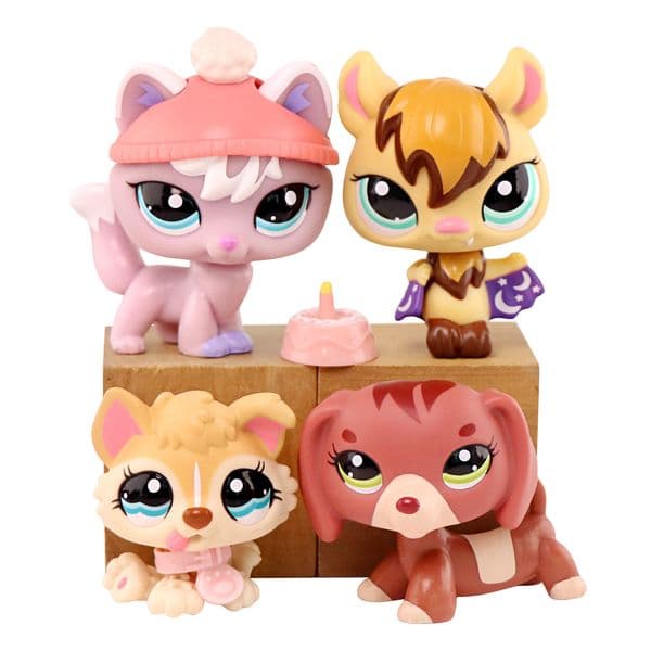 4 pcs LPS Little Pet Toy Fox 2400 Bat 1680 Husky Puppy 1013 Dachshund 3601 Kid Gift Collectable