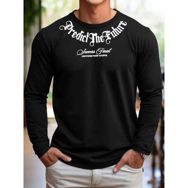 100% pure cotton men's long sleeved round neck loose fashion letter pattern printed spring and autumn casual versatile T-shirt