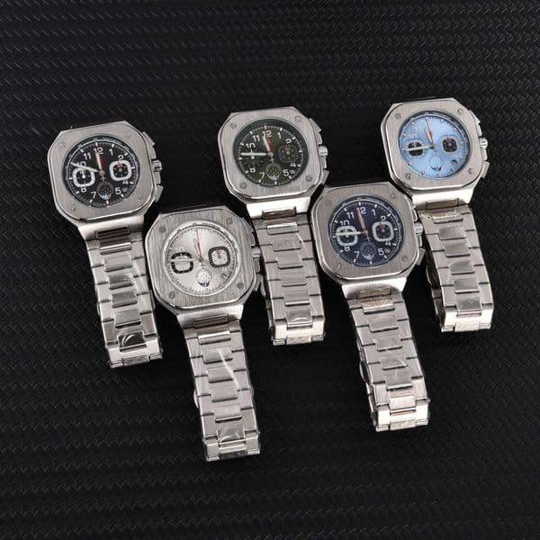 Men's Quartz Watch: Stainless Steel Band, Square Dial, 5-Hand, Multi-Function, Chronograph, Date Display, Business and Casual Men's Watch