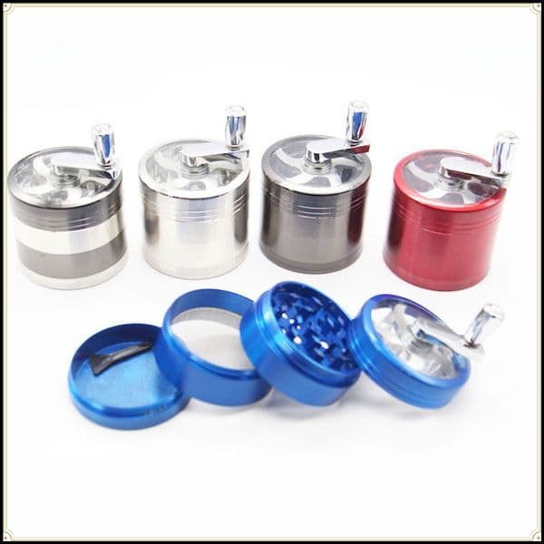 Wholesale Smoking Accessories 40mm 4Layer Metal Herb Grinder with Handle Hand Crank Zicn alloy colorful tobacco Grinder For smoking