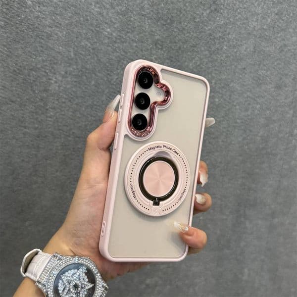 Dele Is Suitable Samsung Galaxy Phone Case, Pink 360-Degree Ring Magnetic Transparent S25 Plus High-End Large Hole S24 Ultra Simple Acrylic S23 for Men and