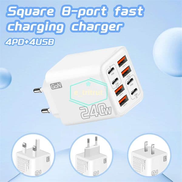 Multiple interfaces GAN 240W USB Type C PD Wall Fast Charging 4PD 4USB Charging Charger for iPhone Samsung EU US Plug phone Charger Power Adapter with Retail Box