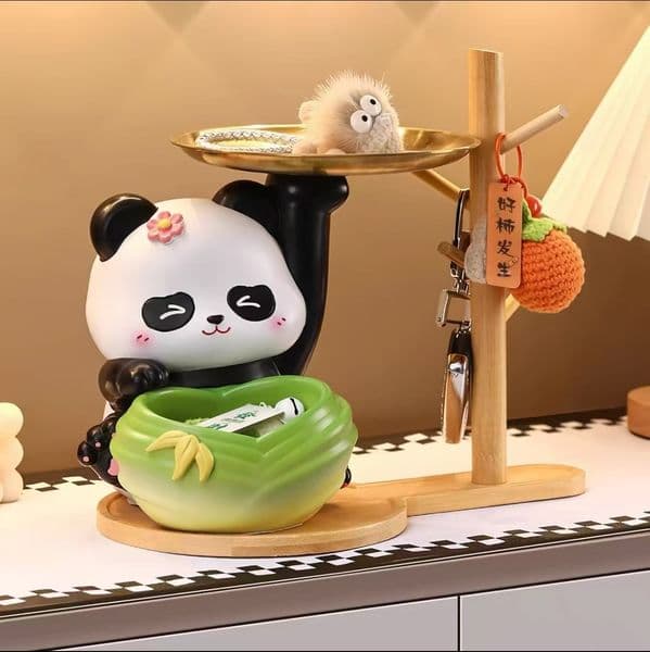 Cute Panda Key Storage Rack Entrance Hallway Home Decoration Figurine Desktop Sundries Organizer Housewarming Gift