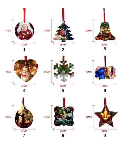 Sublimation Blank Christmas Ornament Double-Sided Xmas Tree Pendant Multi Shape Aluminum Plate Metal Hanging Tag Holidays Tax Duty Free HJ