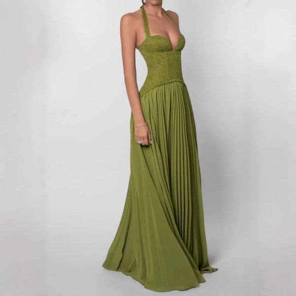 New European and American cross-border women's clothing: Amazon sexy halter neck, backless, low-neck, waist-cinching, ruched strap dress