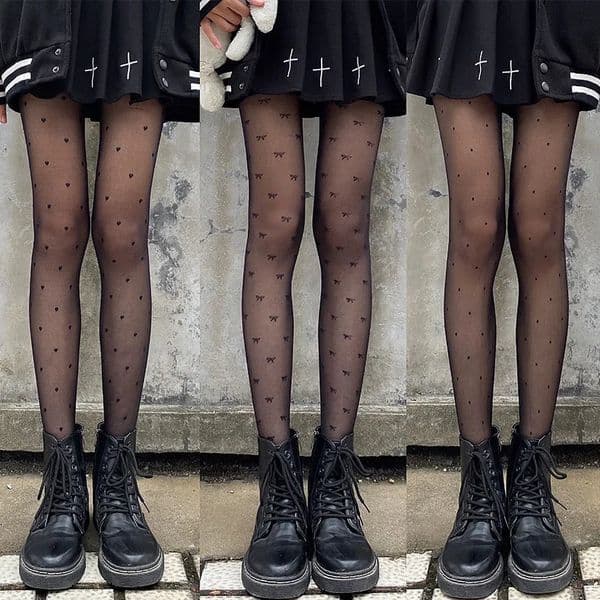 Sexy Polka Dot Silk Stockings BowHeart Thin Lady Tights Pantyhose Nylon BlackWhite Nightclub Female Ladies Hosiery 260511