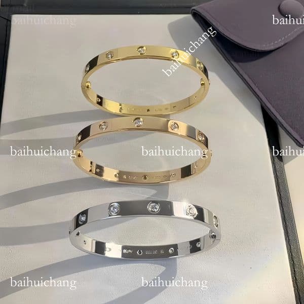 designer bangle v-gold non tarnish screw bracelet women 6MM wide 10 diamond mens bracelets with screwdriver fine gold jewelry woman party daily outfit