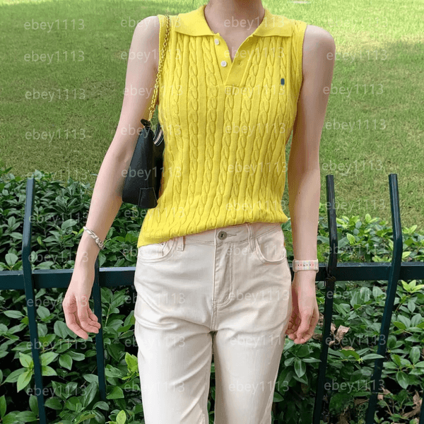Womens Polo Shirt Cable Knit Sleeveless Pony Embroidery Women Cotton 2026 New Arrival