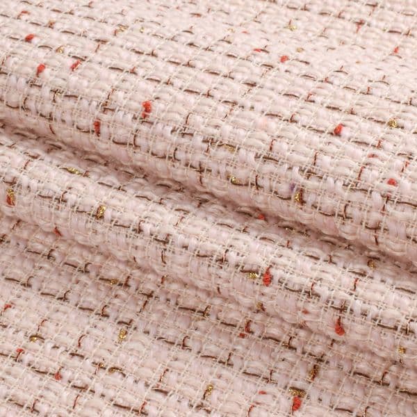 Light Pink Gold Shimmer Tweed Fabric, High Quality Shiny Textured Fabric for Women's Outerwear & Dresses 15045