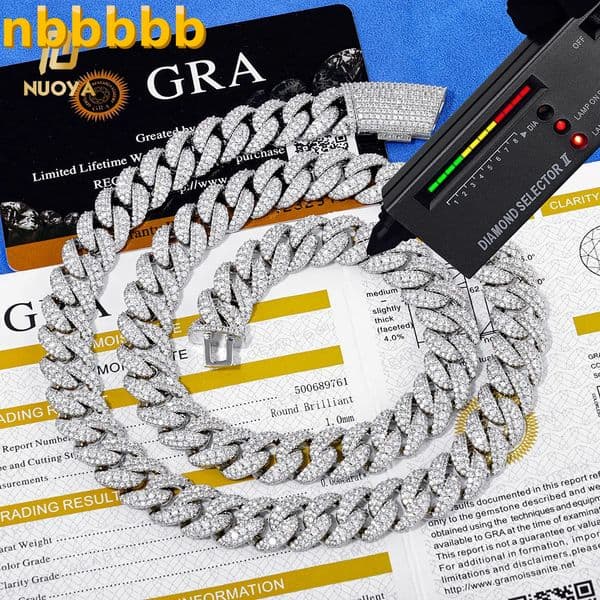 NUOYA Luxury Jewelry 12mm 925 Sterling Silver Moissanite Necklace Iced Out Diamond Personalized Cuban Link Chain Necklace