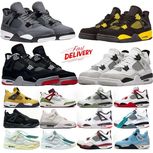 Designer 4s Men Basketball Shoes 4 Black Cat Military Blue Canvas Red Thunder University Pink Cactus Jack Trainers Sports Women Sneakers