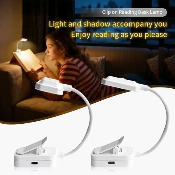 LED Desk Lamp with Clip Eye Protection Portable Rechargeable Book Light 3 Colors Night Lights For Bedroom Student Study Reading ddmynov