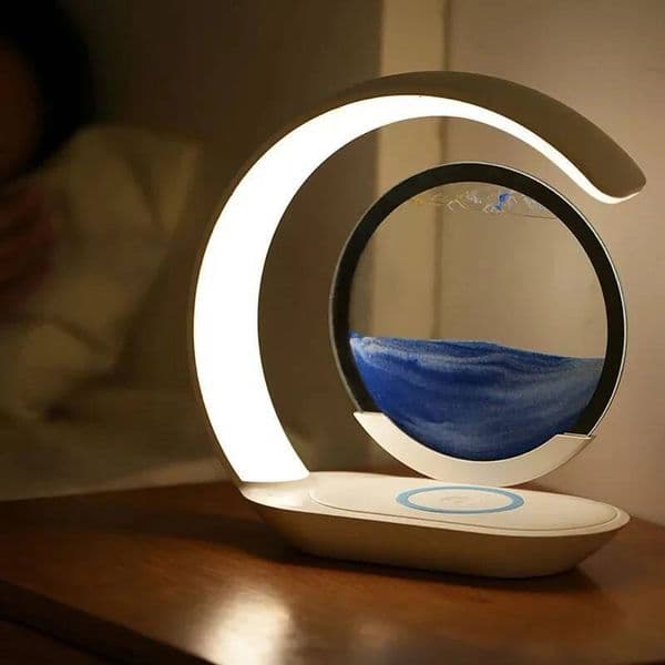 Quicksand Table USB Wireless Charging Desk Lamp 3D Hourglass Ornaments Sand Painting Night Light for Office Room Decoration ddmynov