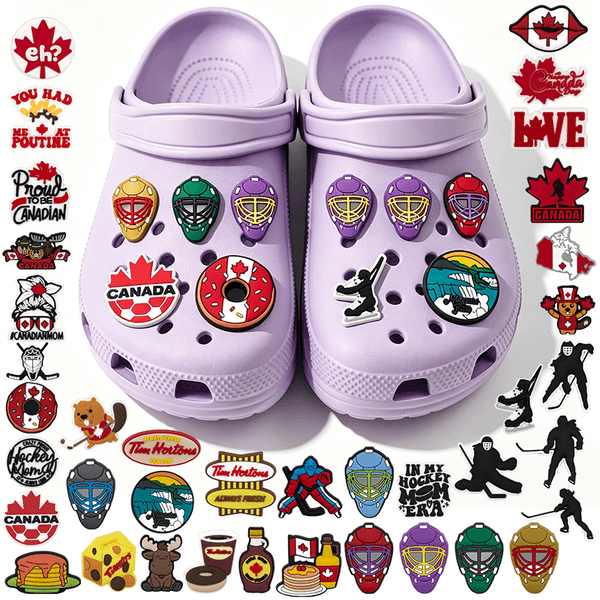 Canada Themed Shoe Charms Maple Leaf Hockey Foods Drinks Tim Hortons Clog Decorations National Symbols Accessories