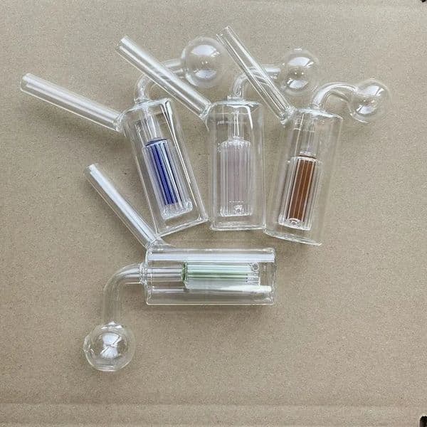 2Pcs Glass Oil Burner Bubblers Pipes Bowl Straight Hand Pipe with two stand Mix Color Smoking Water Accessories