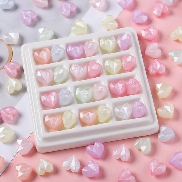 10/30Pcs Acrylic Luminous Glitter Heart-Shaped Charm Shiny Spacer Beads For DIY Necklace Bracelet Jewelry Making Findings