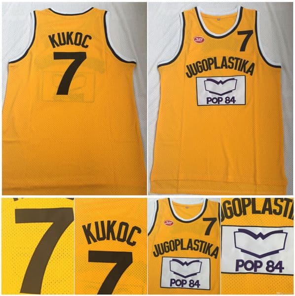 Toni Kukoc Basketball Jersey 7 - 100 Stitched College Replica - Yellow Jugoplastika Split - Sizes S-2XL