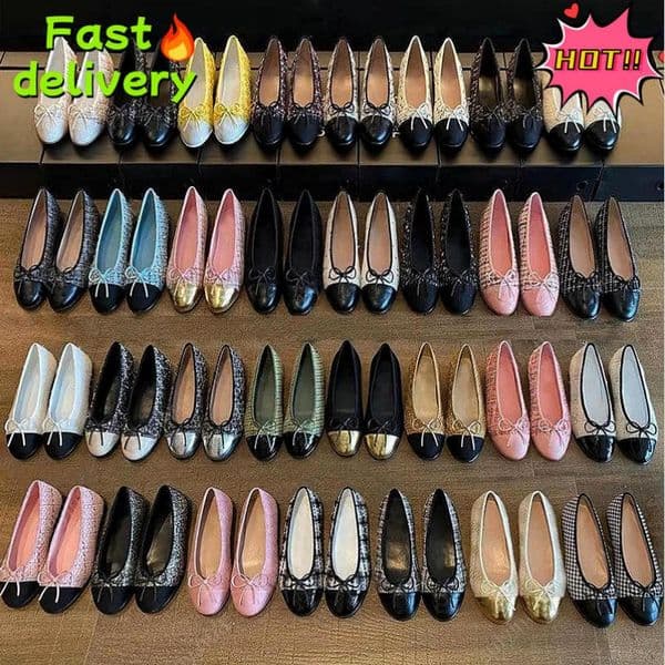 Designer Shoes Women Quilted Genuine Leather Slip Round Toe Vintage Ballet Loafers Paris Brand Ladies Dress Shoes Classics Bowtie Decoration Low Heel Flat Shoes