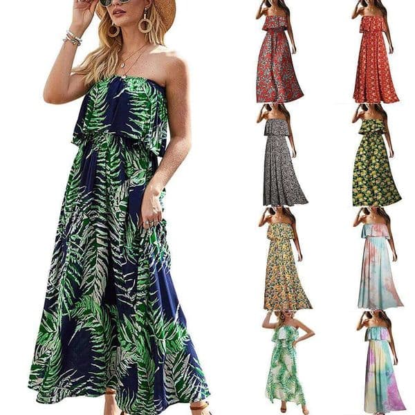 2024 Europe the United States spring and summer new women's print sleeveless chest holiday beach dress women