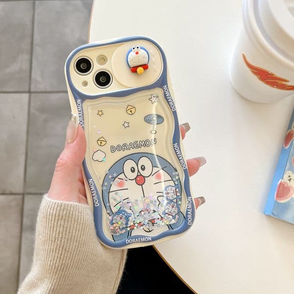 Funny quicksand cartoon cat phone case for iPhone 11 12 13 14plus 15pro 16 Pro 17 Max sliding window style with three-dimensional ears protective case