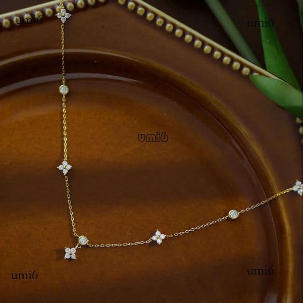 s925 sterling silver jewelry zircon clover pendant fourleaf gold plated chain necklace7