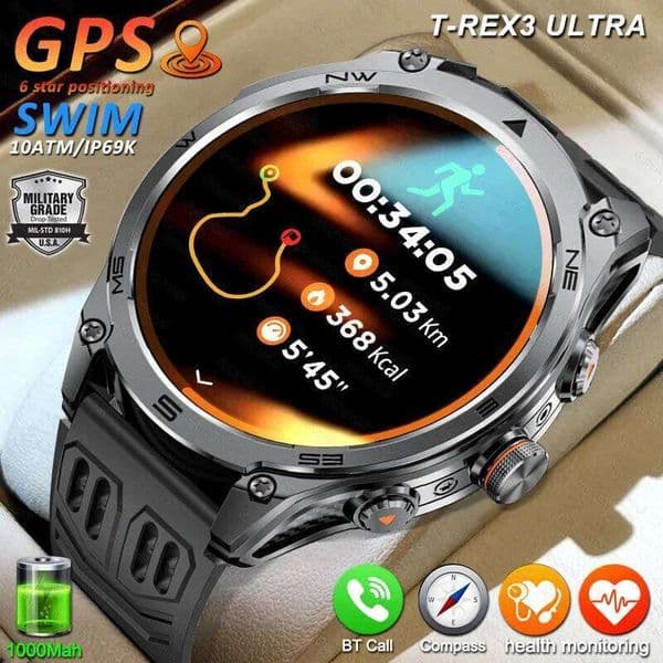 Outdoor GPS Smart Men Compass Waterproof Flashlight BT Call 1000mAh Large Battery Sports Bracelet Watch SWIM 26L0515